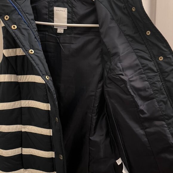 Nautica Women's Navy and White Striped Vest With Embellished anchor snaps Small - Picture 10 of 16